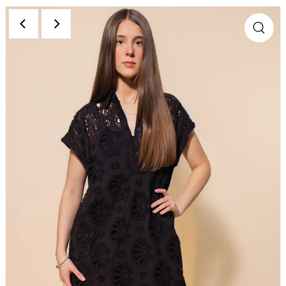 Elegant Black EYELET SHIRT DRESS